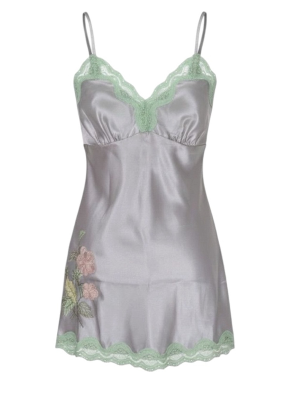Gold Hawk Silk Camisole Silver Green Lace Floral Embroidered Luxury Slip - Picture 2 of 3
